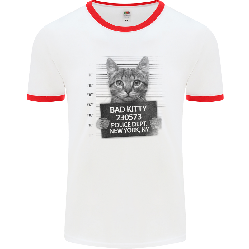 Bad Kitty New York City Police Dept. Mens White Ringer T-Shirt White/Red