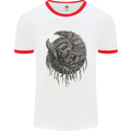 Angel Skull of Death Biker Motorbike Gothic Mens White Ringer T-Shirt White/Red