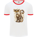 Steampunk Cat Mens White Ringer T-Shirt White/Red