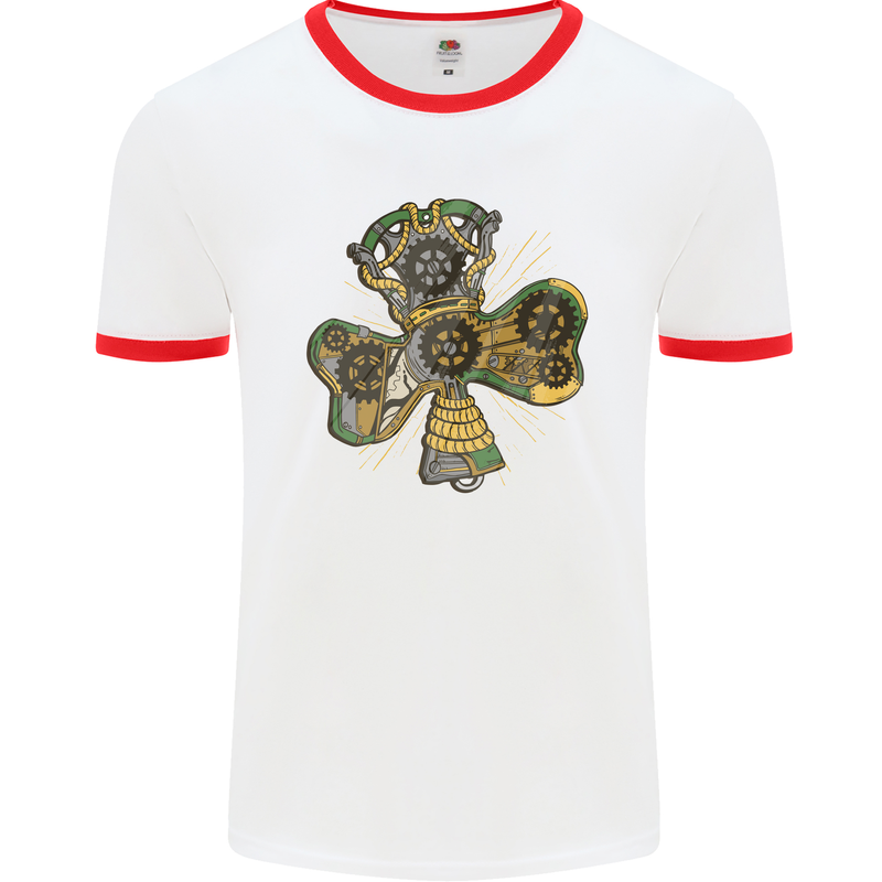 Steampunk Shamrock Mens White Ringer T-Shirt White/Red