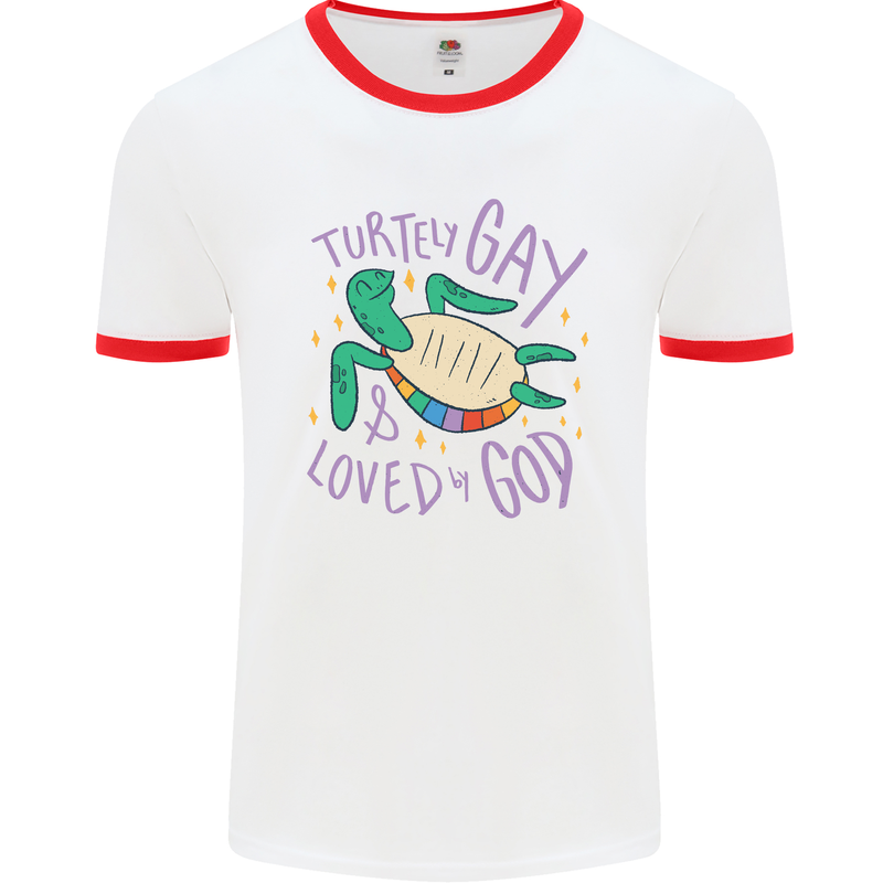 LGBT Turtle Loved By God Gay Pride Mens White Ringer T-Shirt White/Red