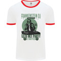 DJ Frankenstein Funny Music Vinyl Halloween Mens White Ringer T-Shirt White/Red