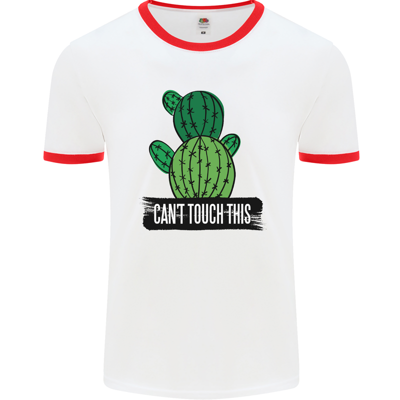 Cactus Can't Touch This Funny Gardening Mens White Ringer T-Shirt White/Red