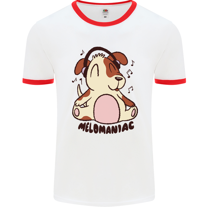 Melomaniac Dog Yoga Meditation Funny Mens White Ringer T-Shirt White/Red