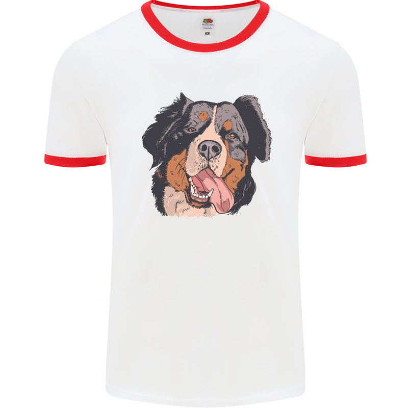 Bernese Mountain Dog Mens White Ringer T-Shirt White/Red