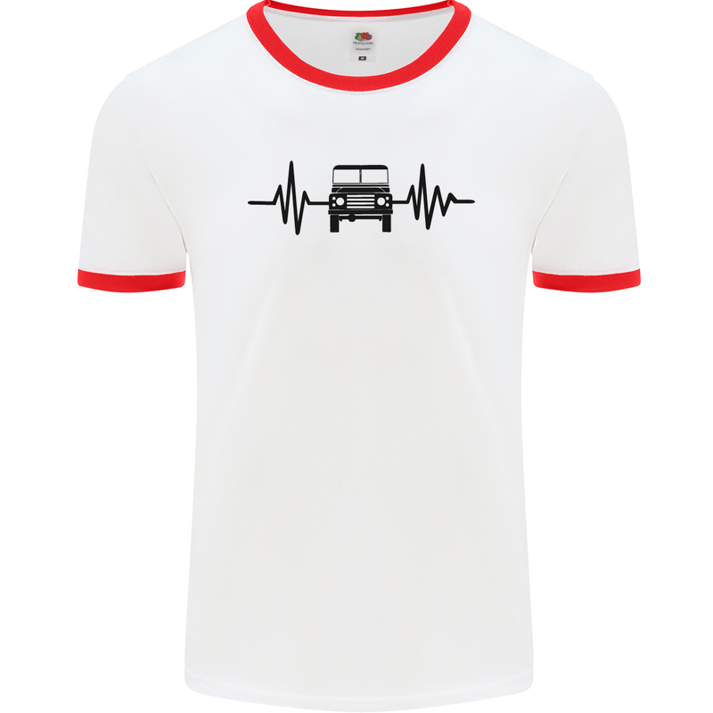 4X4 Heart Beat Pulse Off Road Roading Mens White Ringer T-Shirt White/Red