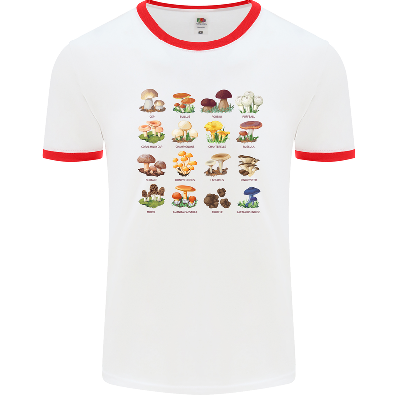 Mushroom Species Mens White Ringer T-Shirt White/Red