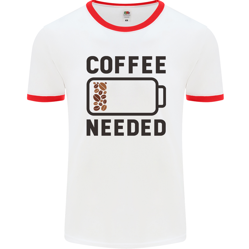 Coffee Needed Funny Addict Mens White Ringer T-Shirt White/Red