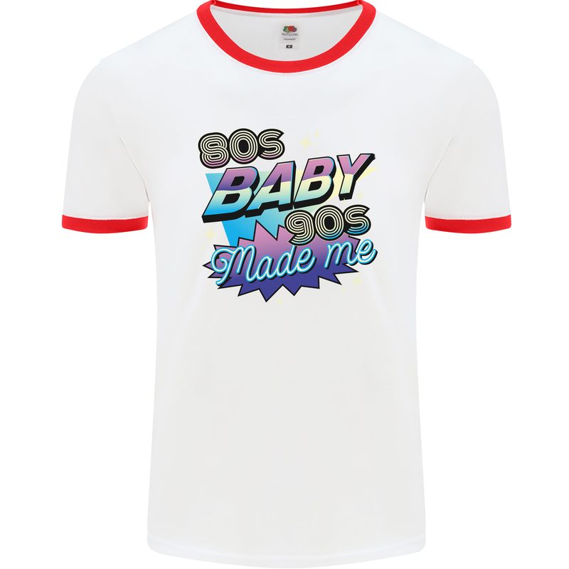 80s Baby 90s Made Me Music Pop Rock Mens Ringer T-Shirt White/Red