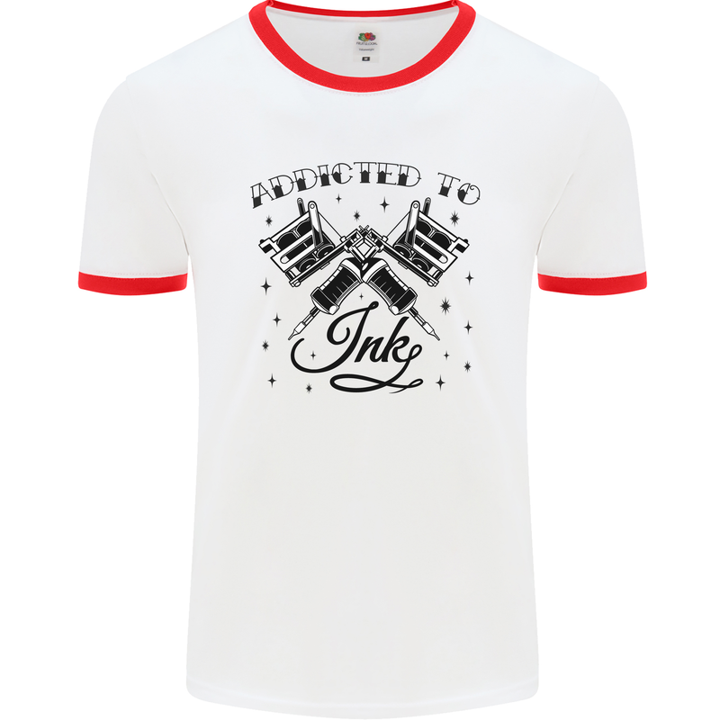 Addicted to Ink Tattoo Artist Tats Mens Ringer T-Shirt White/Red