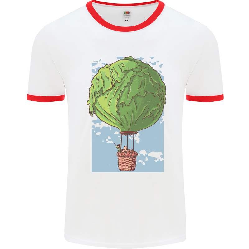 Funny Lettuce Hot Air Balloon Mens White Ringer T-Shirt White/Red