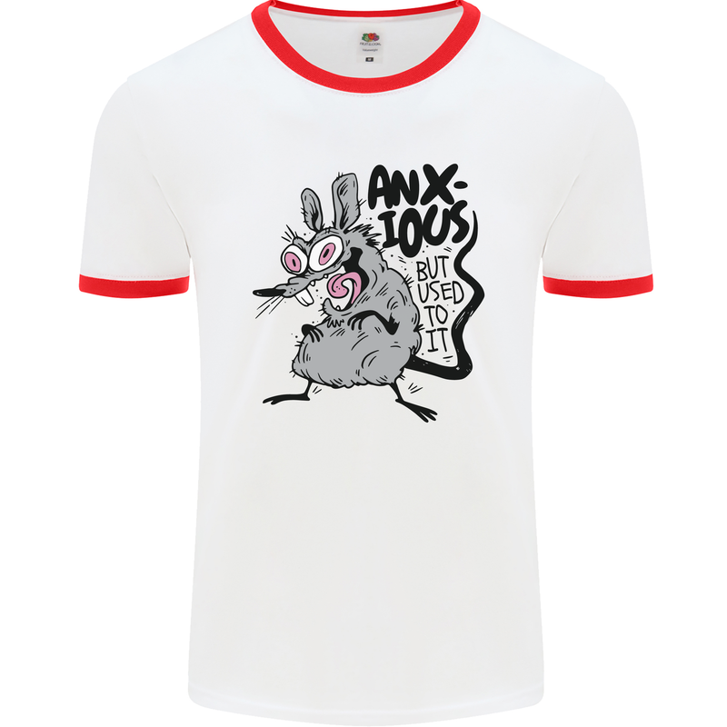 Funny Anxious Rat Anxiety Mens Ringer T-Shirt White/Red