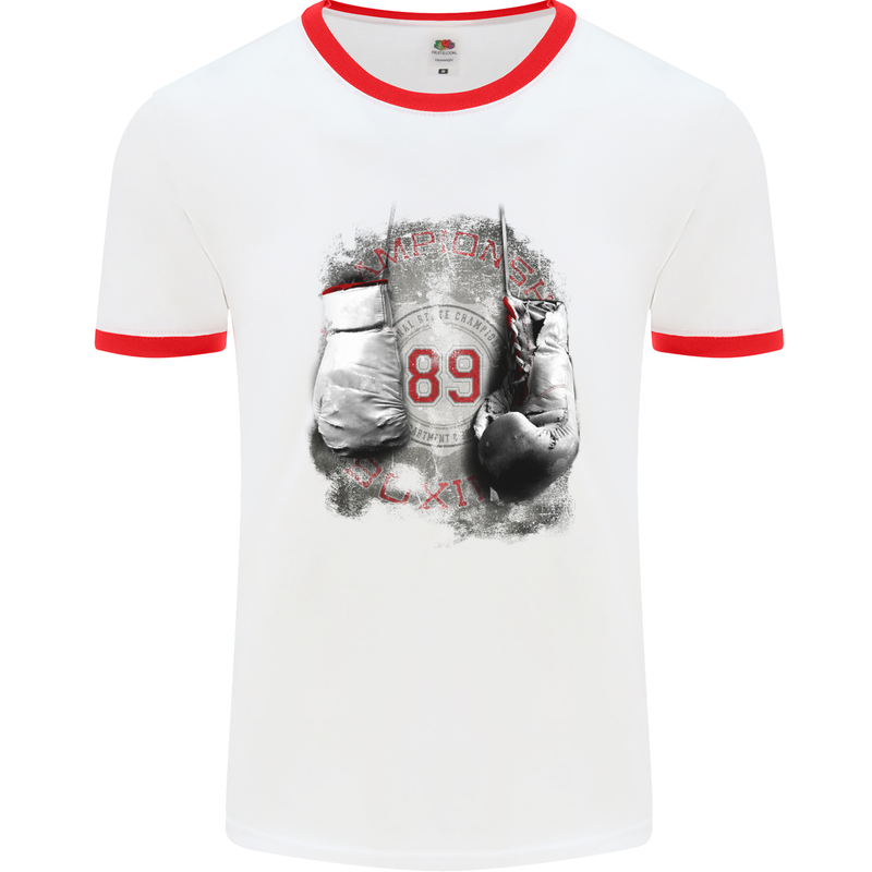 Boxing Gloves 89 Boxer Mens White Ringer T-Shirt White/Red