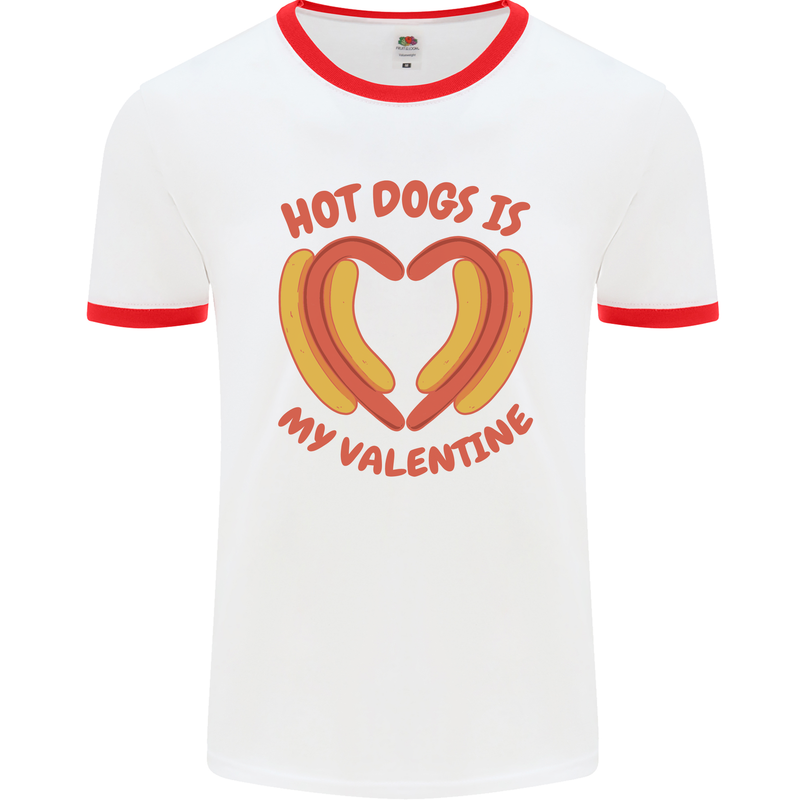 Hot Dog Anti Valentines Day Single Funny Mens Ringer T-Shirt White/Red