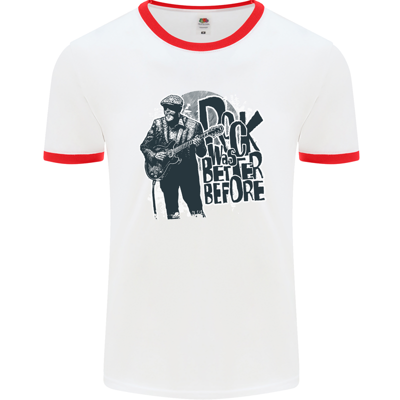 Rock Was Better Before Electric Guitar Music Mens Ringer T-Shirt White/Red