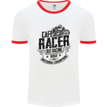 Cafe Racer Old Racing Motorcycle Biker Mens White Ringer T-Shirt White/Red