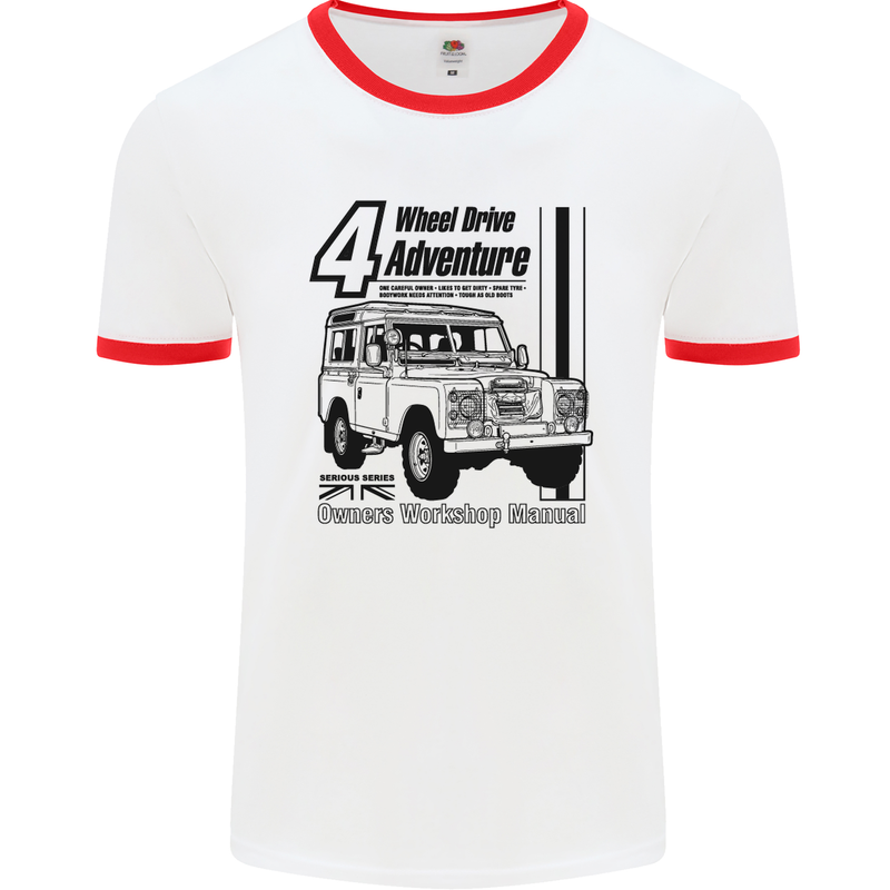 4 Wheel Drive Adventure 4X4 Off Road Mens White Ringer T-Shirt White/Red