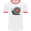 Slug Decks with Vinyl LP DJ DJing Turntable Mens White Ringer T-Shirt White/Red