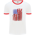 USA Guitar Flag Guitarist Electric Acoustic Mens White Ringer T-Shirt White/Red