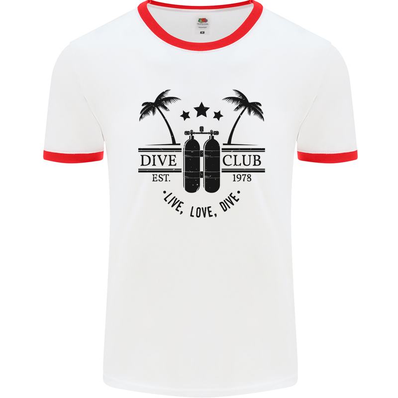 Live Love Dive Funny Scuba Diving Diver Mens White Ringer T-Shirt White/Red