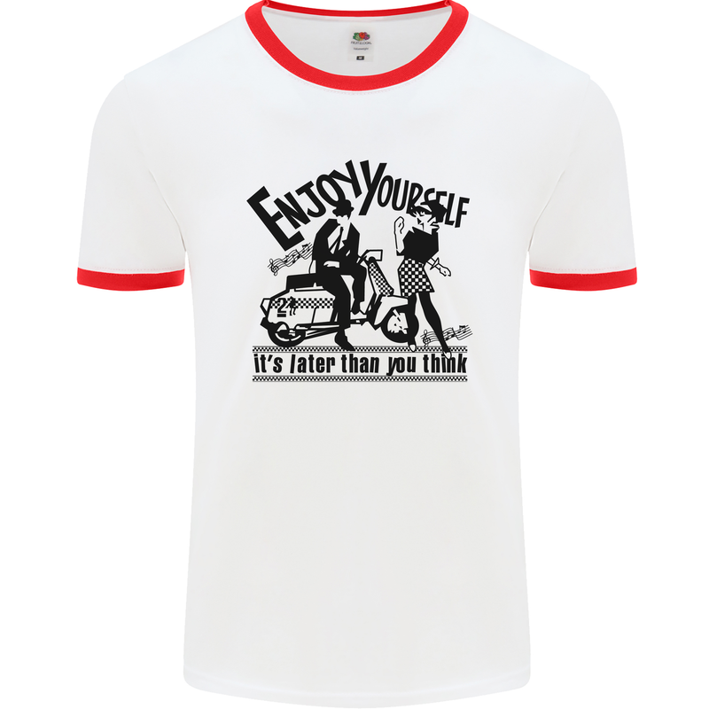 2Tone Enjoy Yourself 2 Tone SKA Music Mens White Ringer T-Shirt White/Red