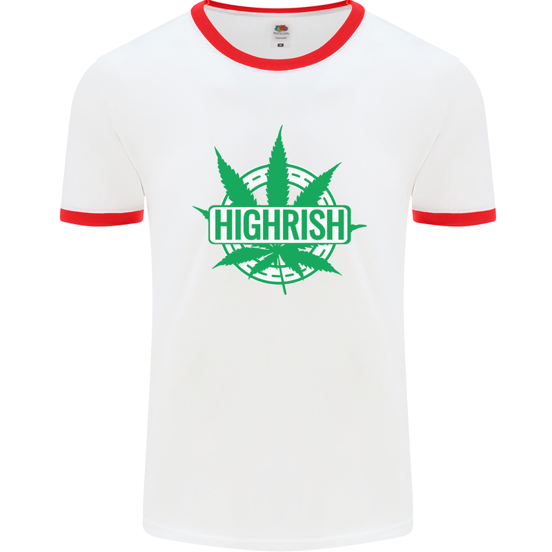 Highrish St. Patrick's Day Weed Drugs Funny Mens White Ringer T-Shirt White/Red