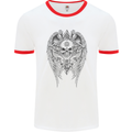 Skull Wings Viking Gothic  Wings Gym Biker Mens White Ringer T-Shirt White/Red