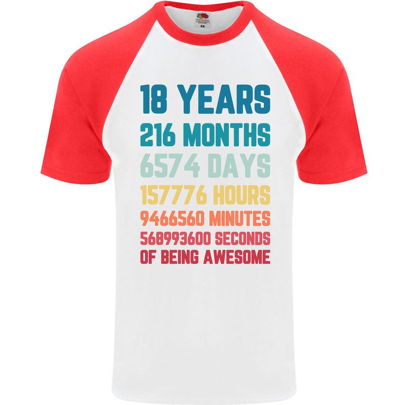 18th Birthday 18 Year Old Mens S/S Baseball T-Shirt White/Red