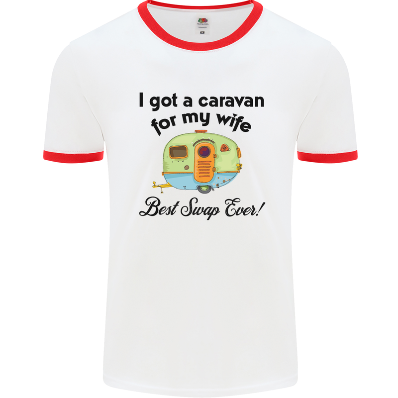 A Caravan for My Wife Caravanning Funny Mens White Ringer T-Shirt White/Red