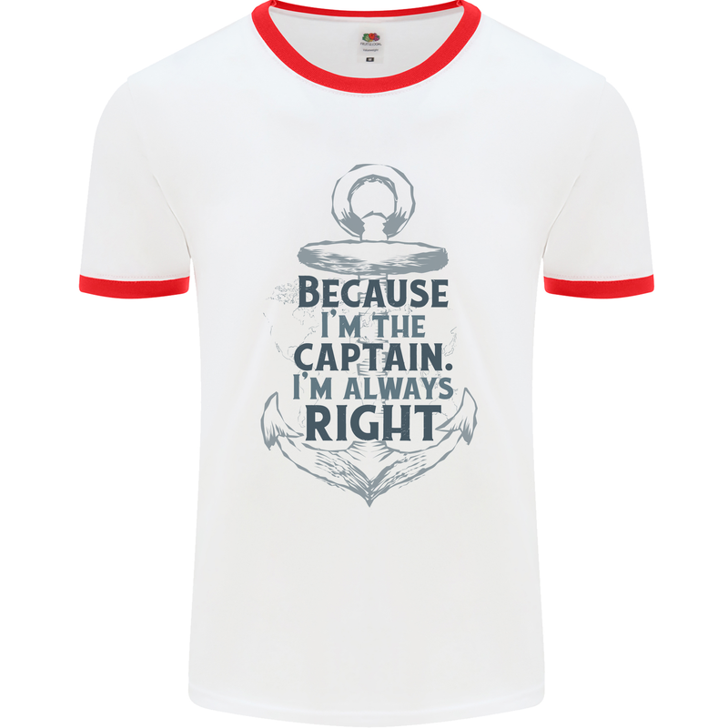 Sailing Captain Narrow Boat Barge Sailor Mens White Ringer T-Shirt White/Red