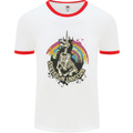 Skeleton Unicorn Skull Heavy Metal Rock Mens White Ringer T-Shirt White/Red