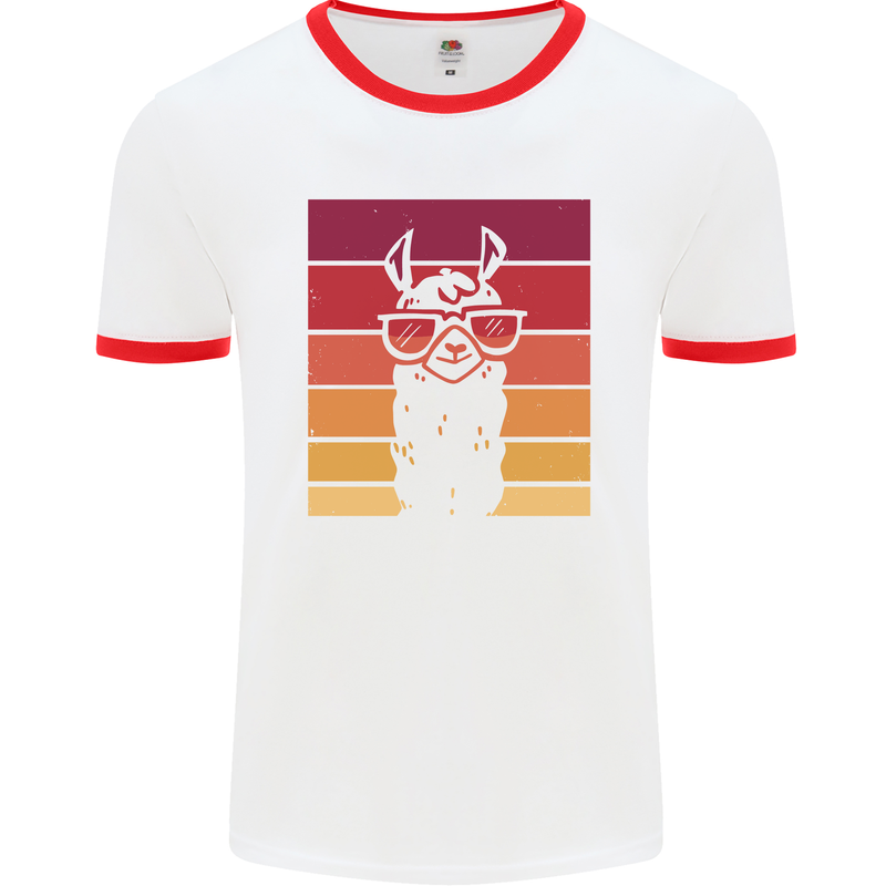 A Llama Wearing Shades Mens White Ringer T-Shirt White/Red