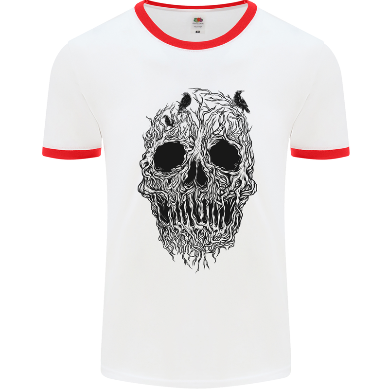 Tree Skull Mens White Ringer T-Shirt White/Red