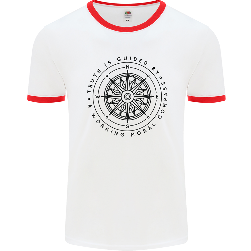 Truth is Guided By a Morale Compass Mens White Ringer T-Shirt White/Red
