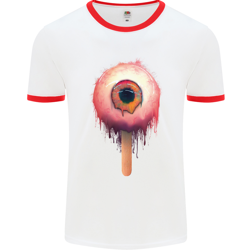 Eyesicle Horror Hangover Eye Gothic Demon Mens White Ringer T-Shirt White/Red