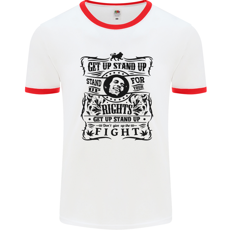 Get up Stand up Reggae Music Mens White Ringer T-Shirt White/Red