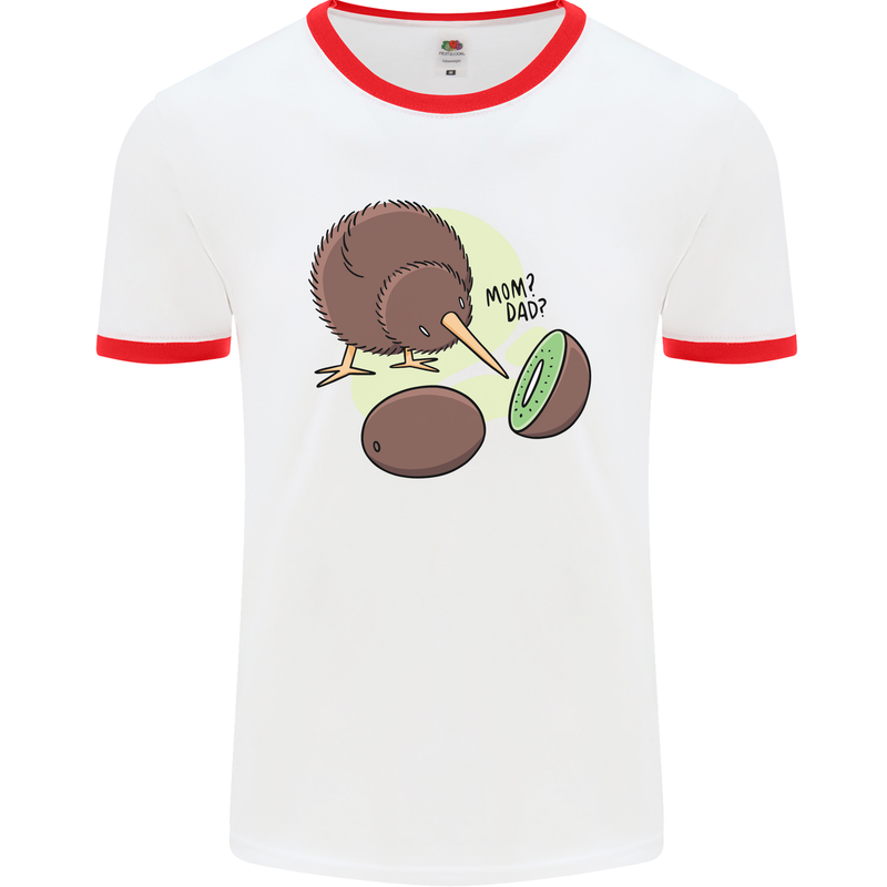 Funny Kiwi Fruit Bird Mom Dad Mens White Ringer T-Shirt White/Red