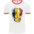 Gym Belgian Flag Ripped Muscles Belgium Mens White Ringer T-Shirt White/Red