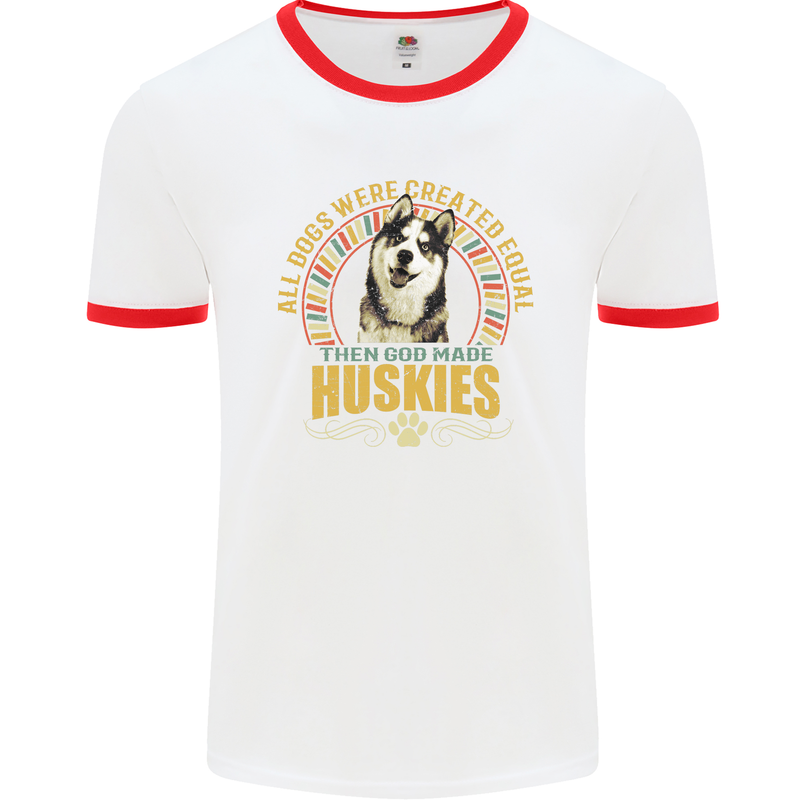 A Huskies Dog Mens Ringer T-Shirt White/Red