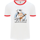 Mookulele Funny Cow Playing Ukulele Guitar Mens White Ringer T-Shirt White/Red