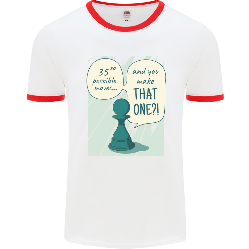 Chess Moves Funny Mens White Ringer T-Shirt White/Red