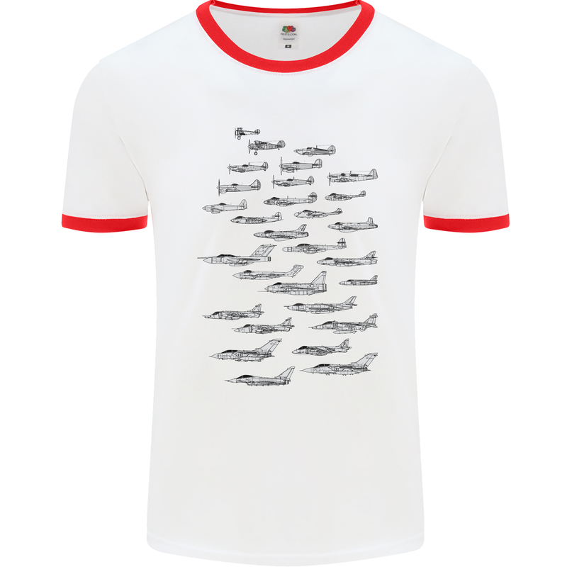 British RAF Fighters Royal Air Force Planes Mens White Ringer T-Shirt White/Red