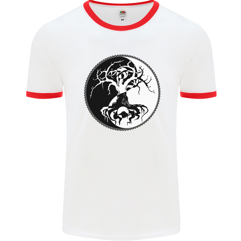 Yggdrasil Tree Mens White Ringer T-Shirt White/Red
