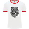 Mandala Tribal Wolf Tattoo Mens White Ringer T-Shirt White/Red