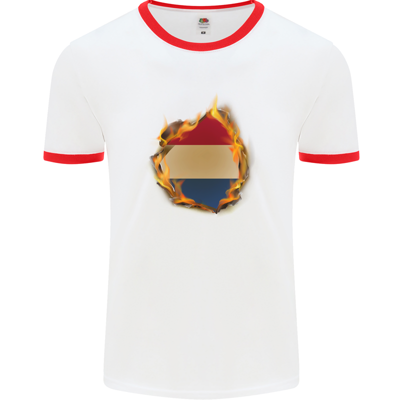 The Dutch Flag Fire Effect Holland Mens White Ringer T-Shirt White/Red