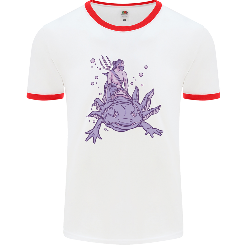 Poseidon Riding an Axaloti Mens White Ringer T-Shirt White/Red