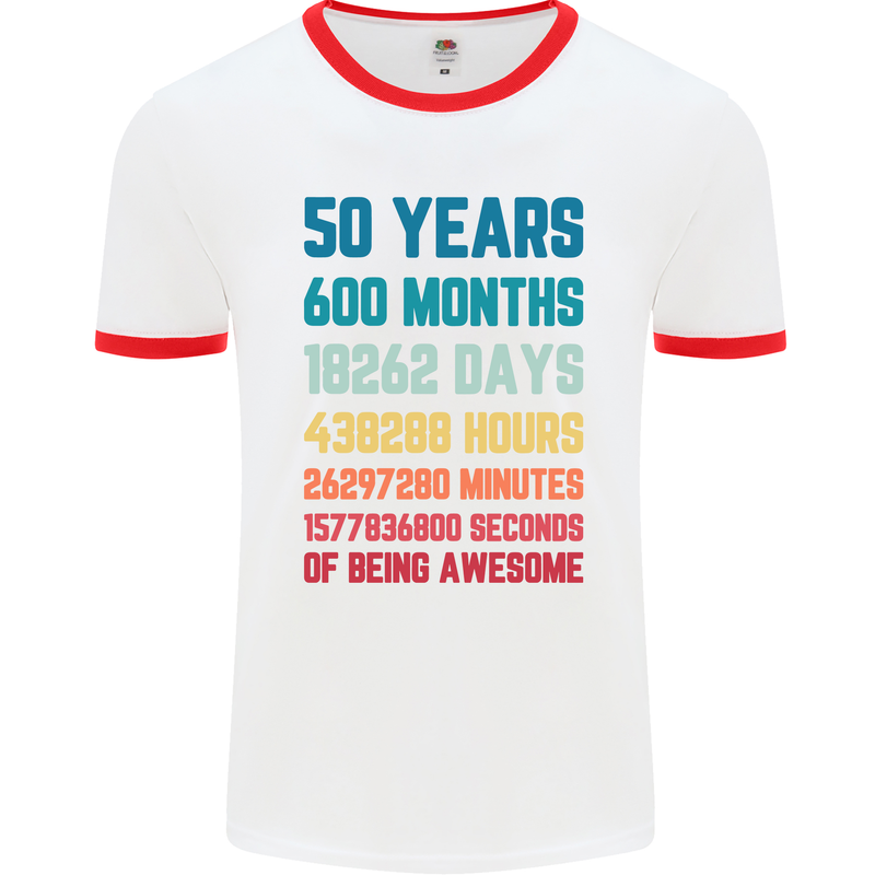 50th Birthday 50 Year Old Mens White Ringer T-Shirt White/Red
