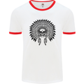 Indian Skull Headdress Biker Motorcycle Mens White Ringer T-Shirt White/Red