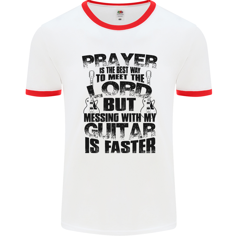 Funny Guitar Slogan Mens Ringer T-Shirt White/Red