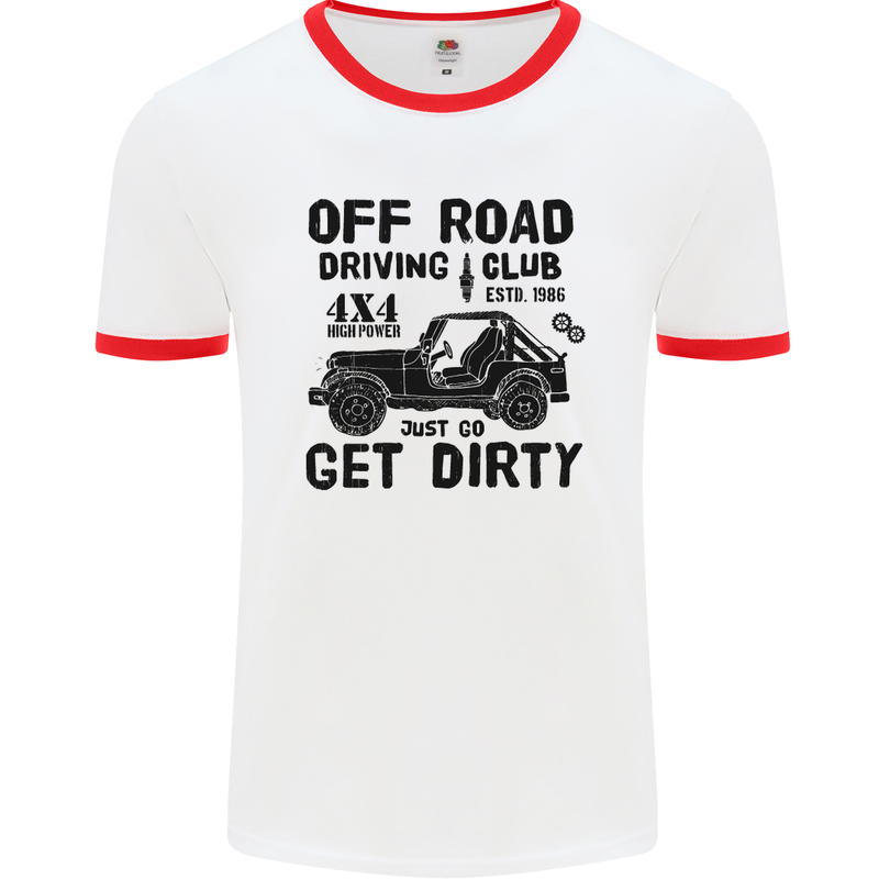 Off Road Driving Club Get Dirty 4x4 Funny Mens White Ringer T-Shirt White/Red